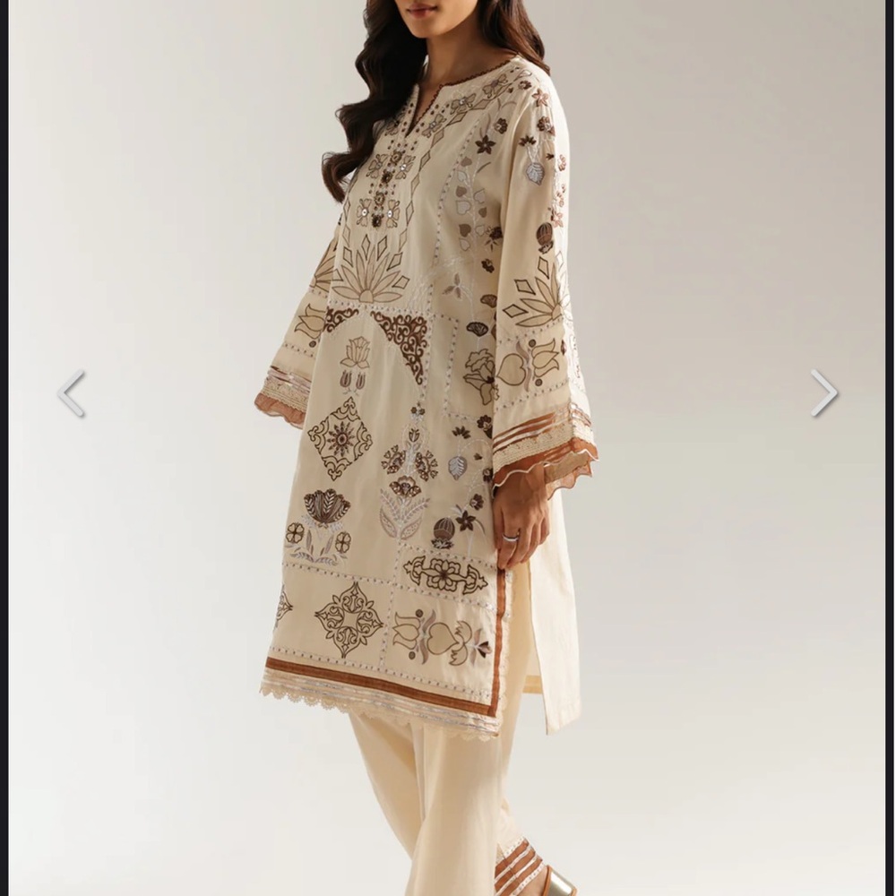 Ethnic Indian Wear Cream and Brown Kurta Set